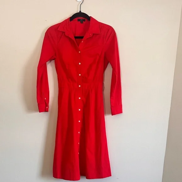 J.Crew Poplin Bright Cerise Cotton Tie Waist Dress size 00 - Picture 3 of 13